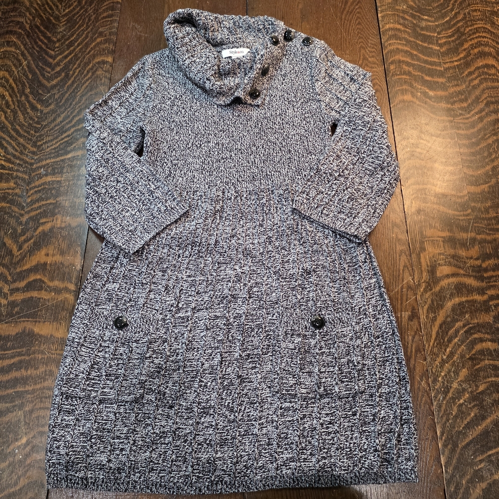 Style‎ & Co variegated black and white marbled 3/4 sleeve knit sweater dress